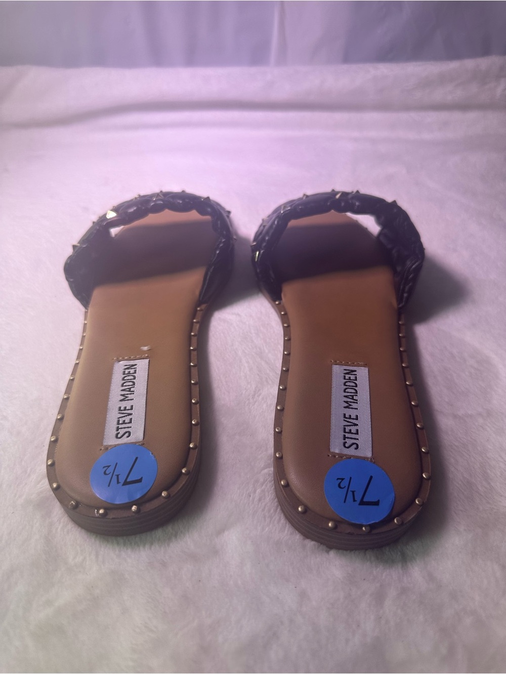 Steve Madden Black Quilted Slide with Gold Pyramid Studs - Picture 5 of 8